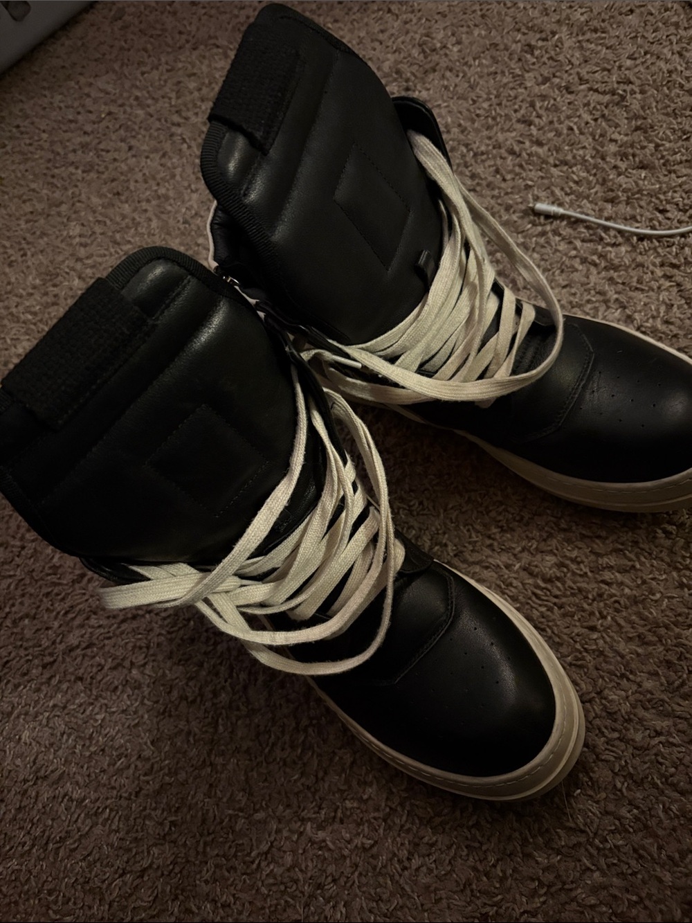 Rick Owens Black High-Top Boots with White Laces